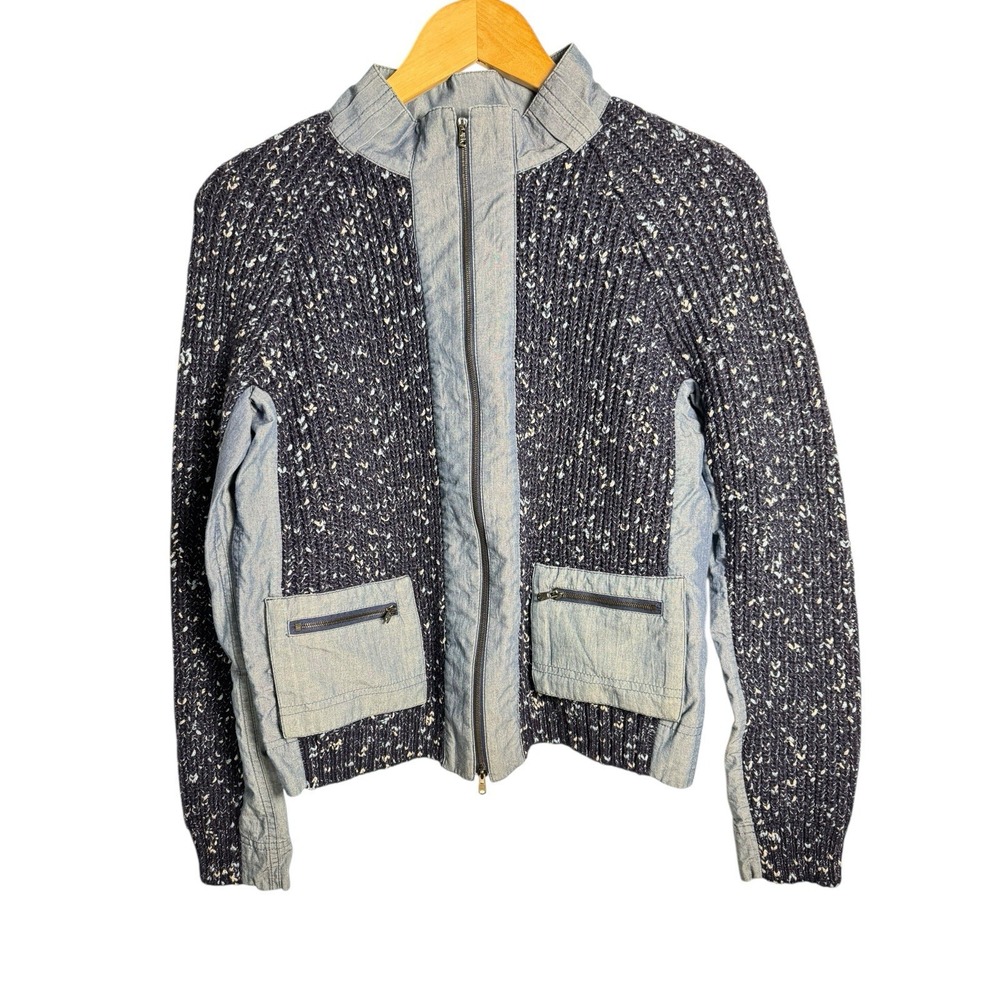 St John Sport‎ Full Zip Sweater Jacket Small Santana Knit Blue Wool Blend